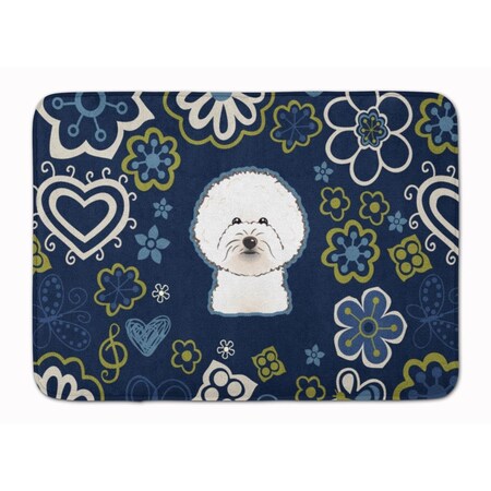 Carolines Treasures Blue Flowers Bichon Frise Machine Washable Memory Foam Mat BB5068RUG